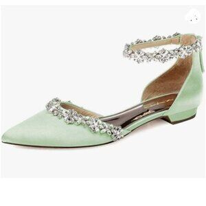 XYD Women Classic Pointed Toe Wedding Flat Sandals Sparkly Rhinestones Green